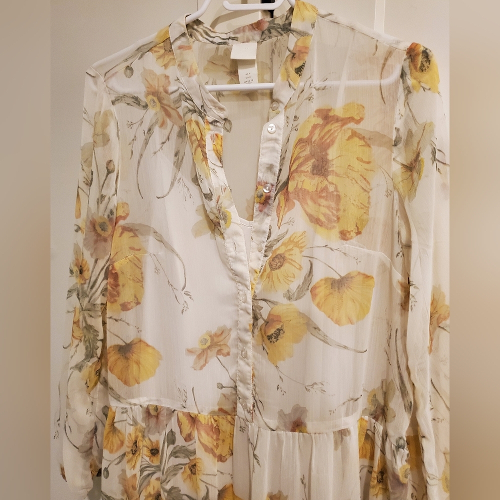 H&M Floral Sheer Dress With Full Length White Slip Dress-Yellow& White Sz.6 - Picture 3 of 7